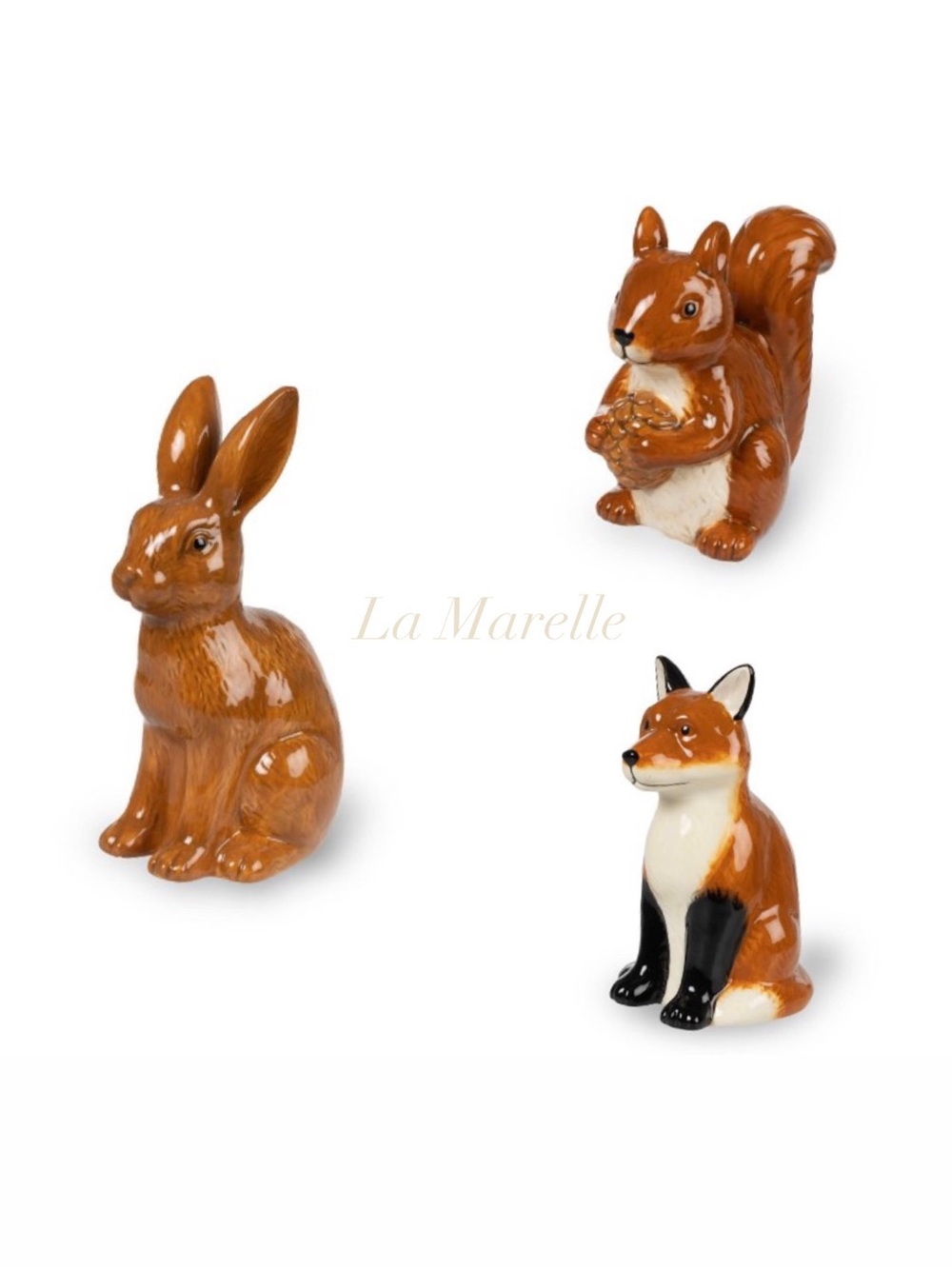 Ceramic Woodland Animal Figurines Fox, Hare & Squirel Set